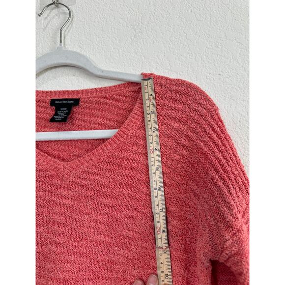 Women's Calvin Klein Pink Sweater Knitted V-Neck Casual Comfy Winter Small - Picture 2 of 10
